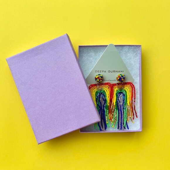 Rainbow Statement Earrings Deepa Gurnani Anthropologie Beaded Fringe NWT - Picture 11 of 13
